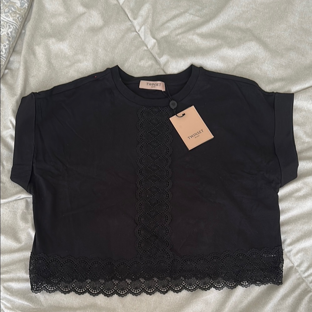 TwinSet Black Lace Trim Top